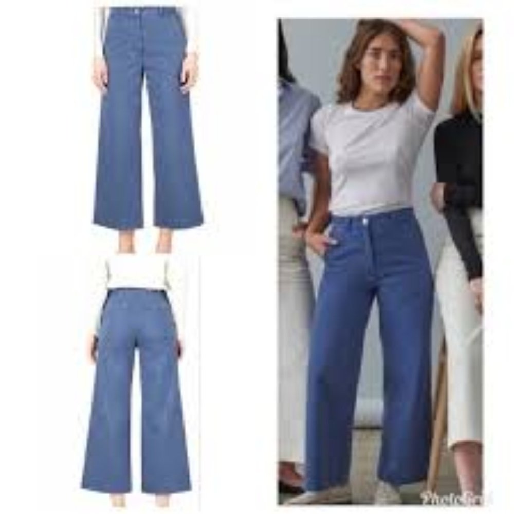 Everlane Women's Blue High Rise Wide Leg Pants